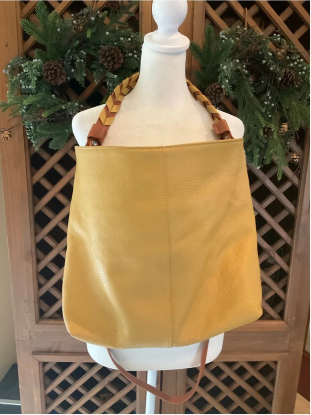 Valentina Genuine Leather Yellow Hobo Shoulder Bag Made in Italy Woven Strap